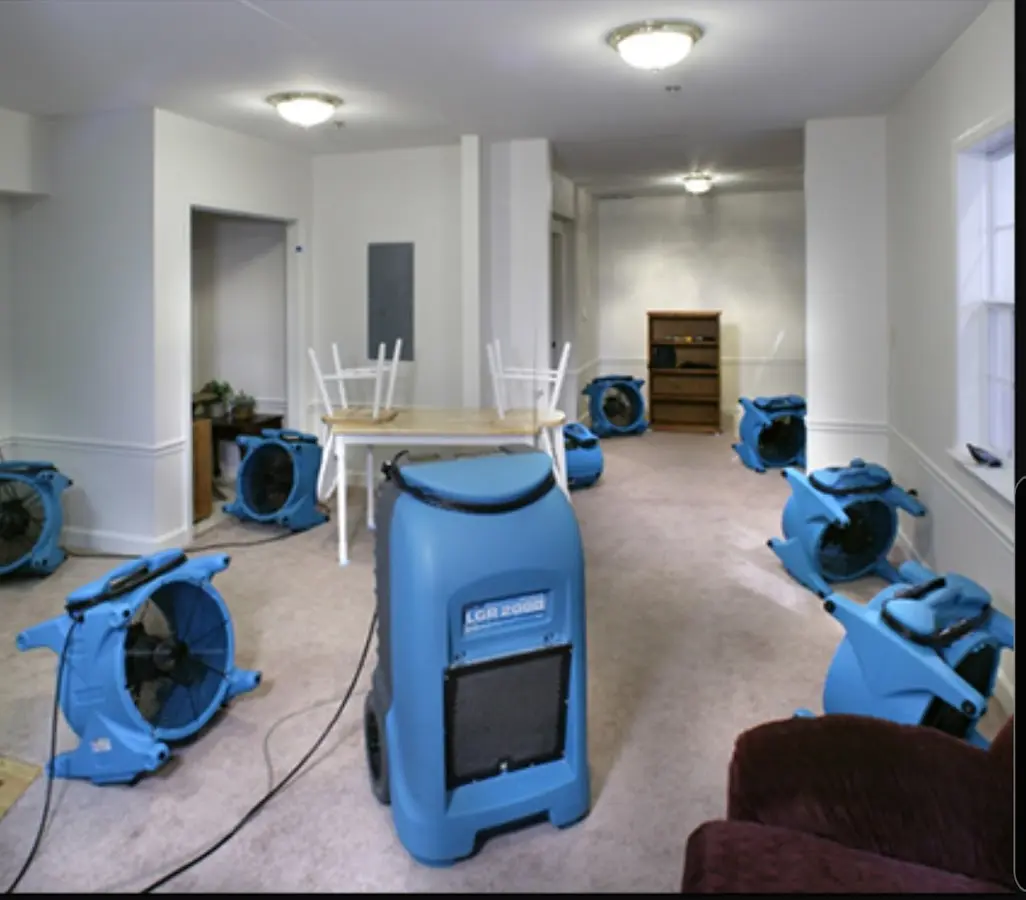 Air movers and dehumidifier setup for Water Damage Restoration in Jefferson Hills